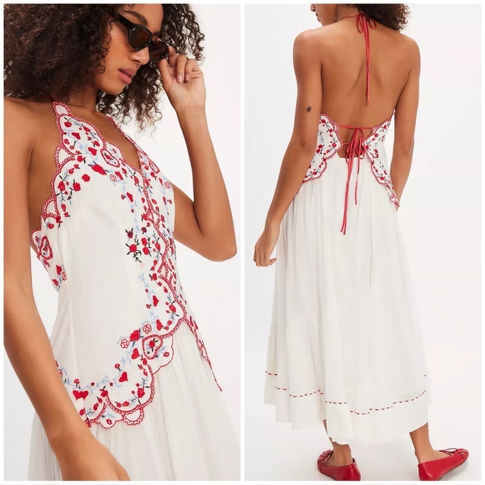 NEW! Free People Valenciana Embroidered Cotton Dress Cottagecore Boho 🍒 Medium - Picture 5 of 16